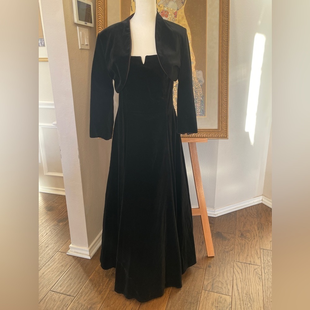 Monsoon Black Velvet Evening Dress with Bolero Jacket | Large
